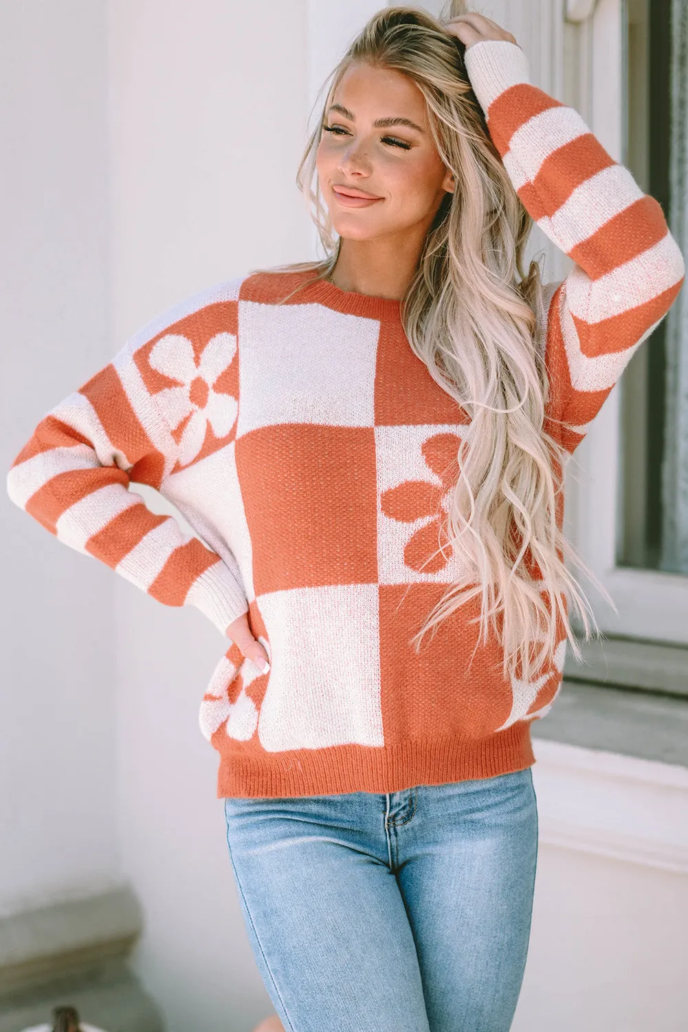 Miller Checkered Floral Striped Sleeve Sweater by Threaded Pear sold by Zulily product image thumbnail 3