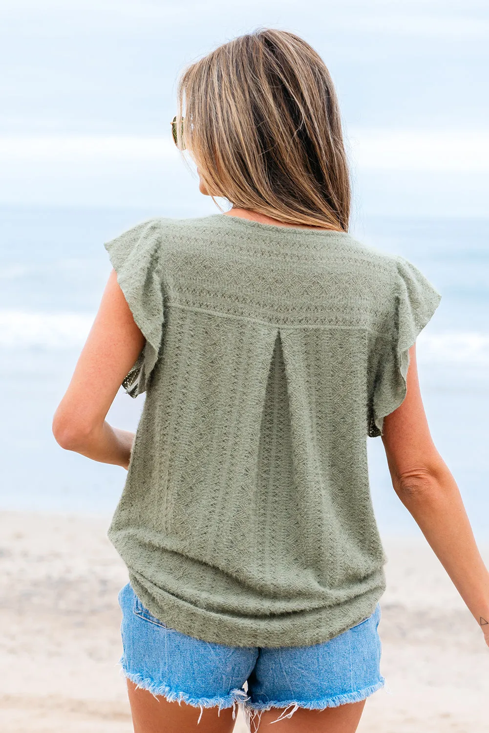 Ruthie Flutter Sleeve Lace V Neck Top by Threaded Pear sold by Zulily product image thumbnail 2