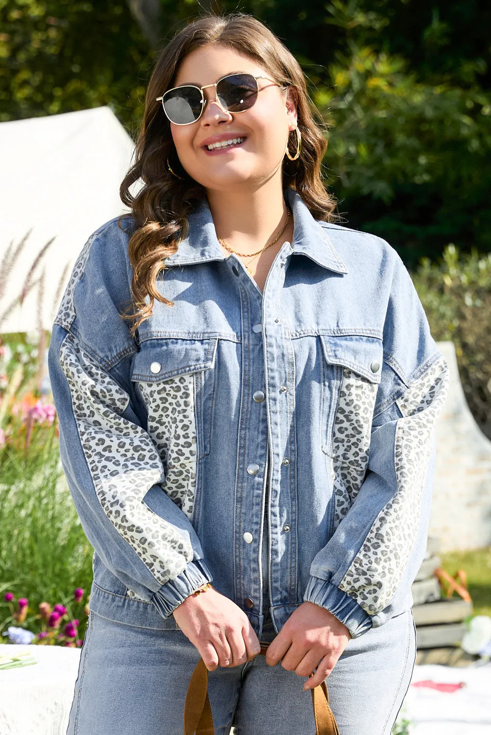 Miriam Plus Size Leopard Patchwork Denim Jacket by Threaded Pear sold by Zulily product image thumbnail 3