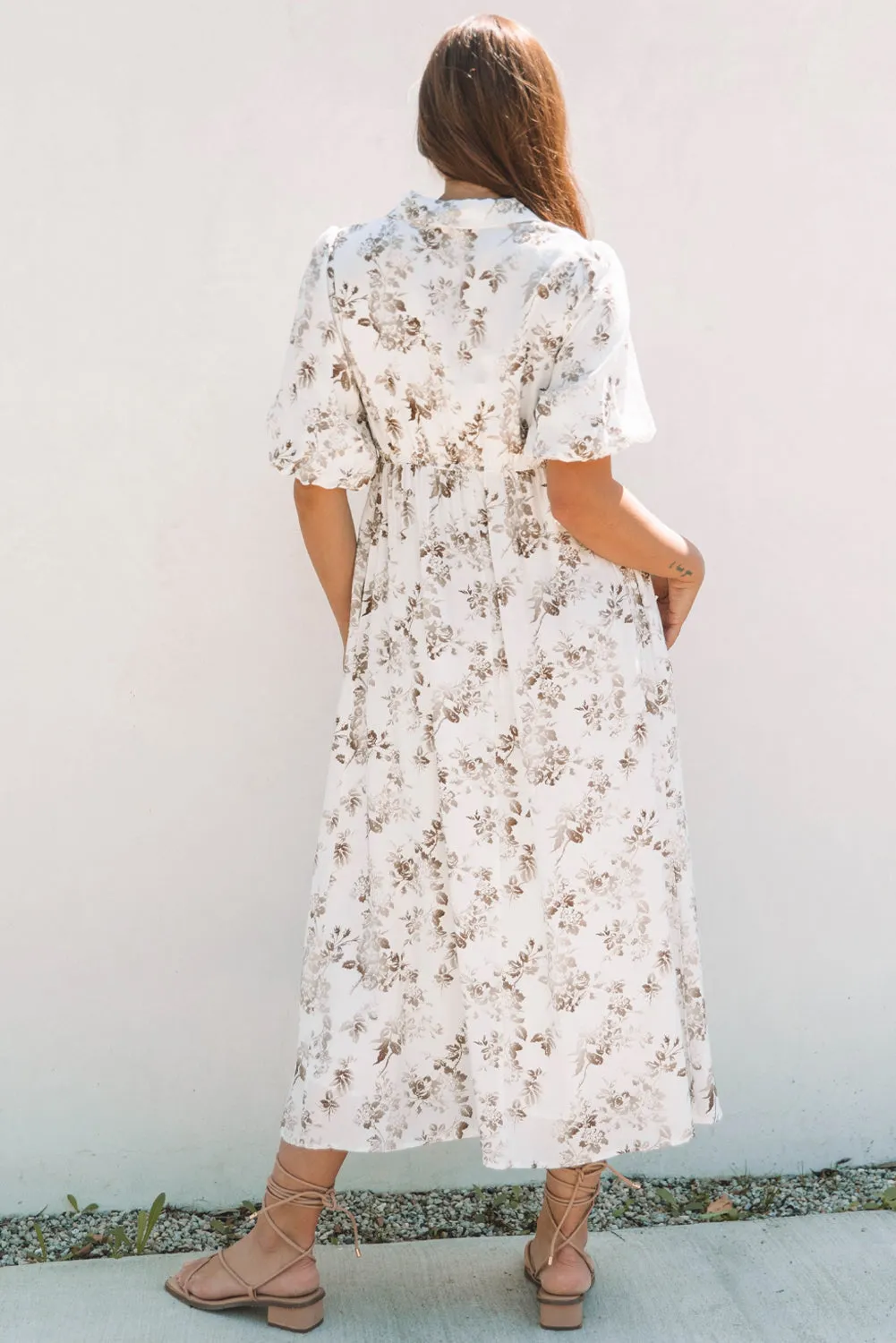 Iliana Floral Puff Sleeve V Neck Buttoned Front Maxi Dress by Threaded Pear sold by Zulily product image thumbnail 2