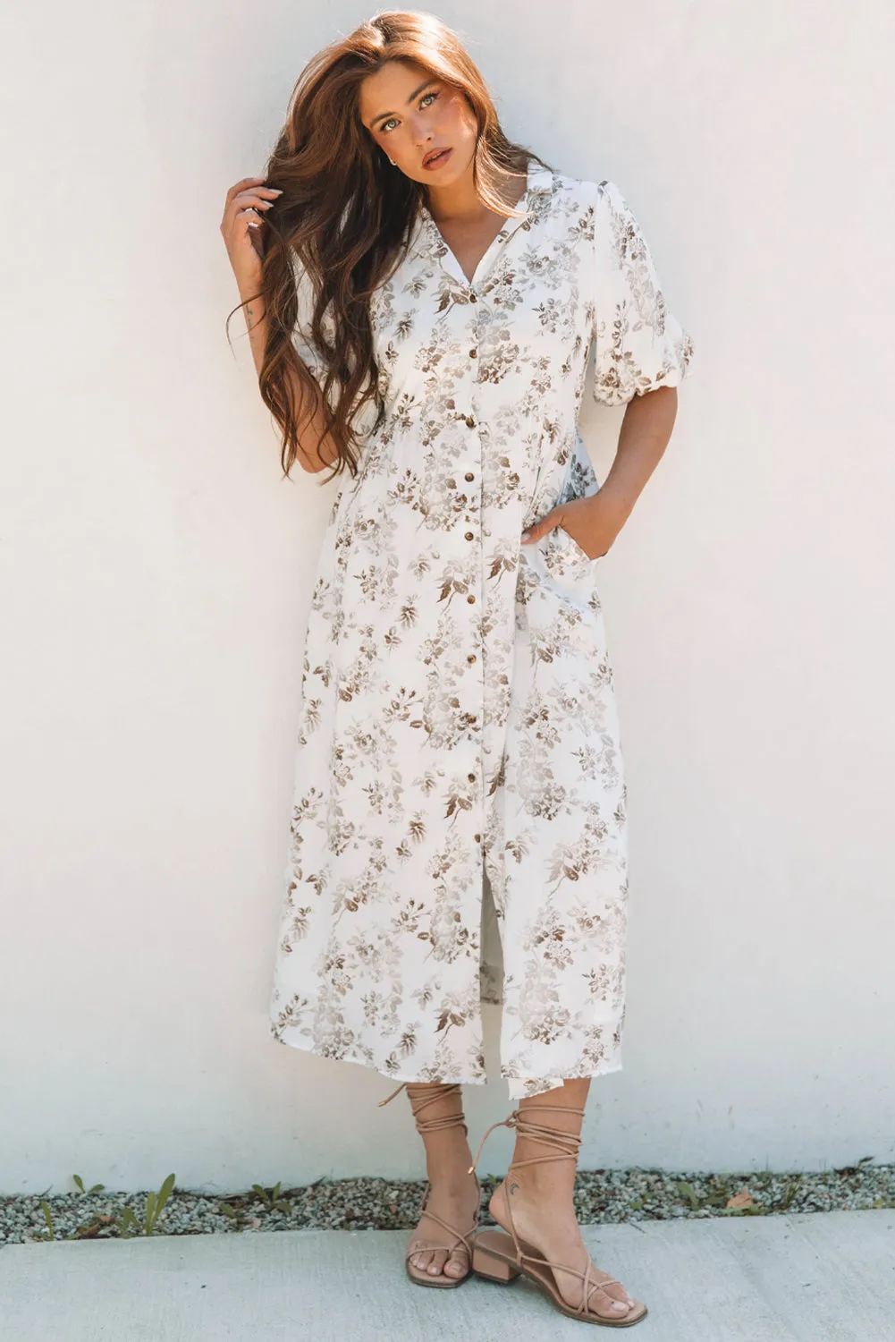Iliana Floral Puff Sleeve V Neck Buttoned Front Maxi Dress by Threaded Pear sold by Zulily product image thumbnail 5