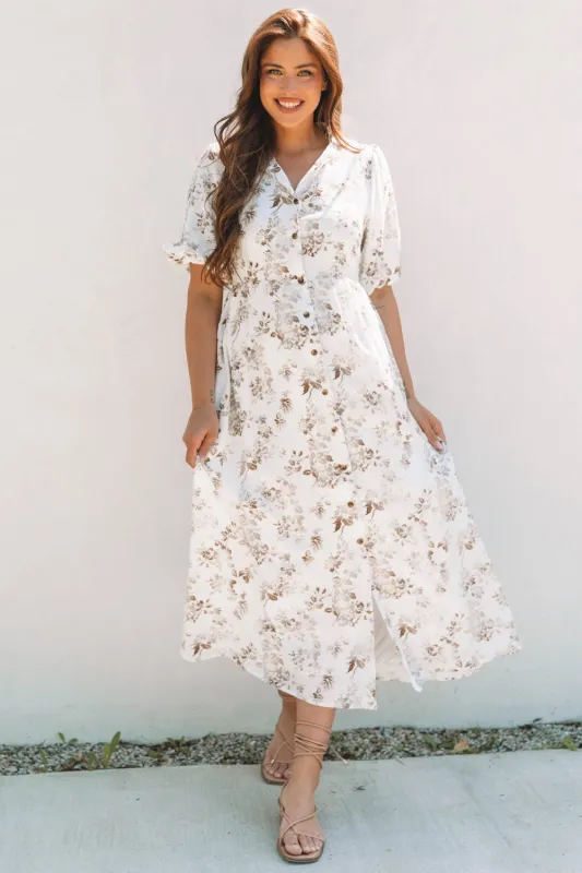 Iliana Floral Puff Sleeve V Neck Buttoned Front Maxi Dress by Threaded Pear sold by Zulily
