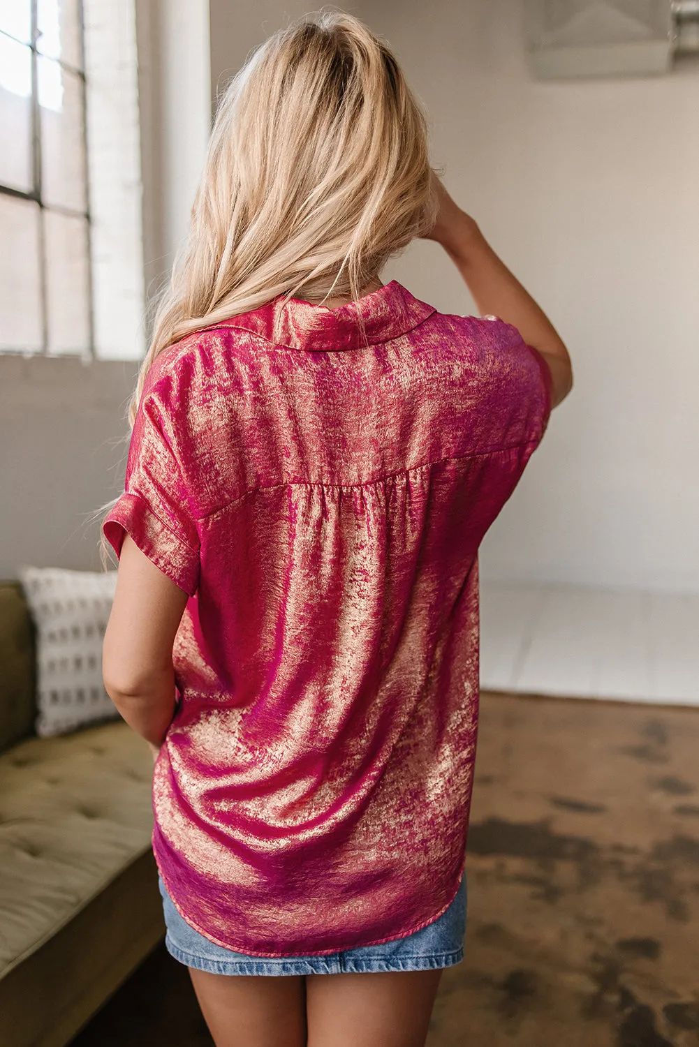 Amoura Metallic Sheen Buttoned Top by Threaded Pear sold by Zulily product image thumbnail 2