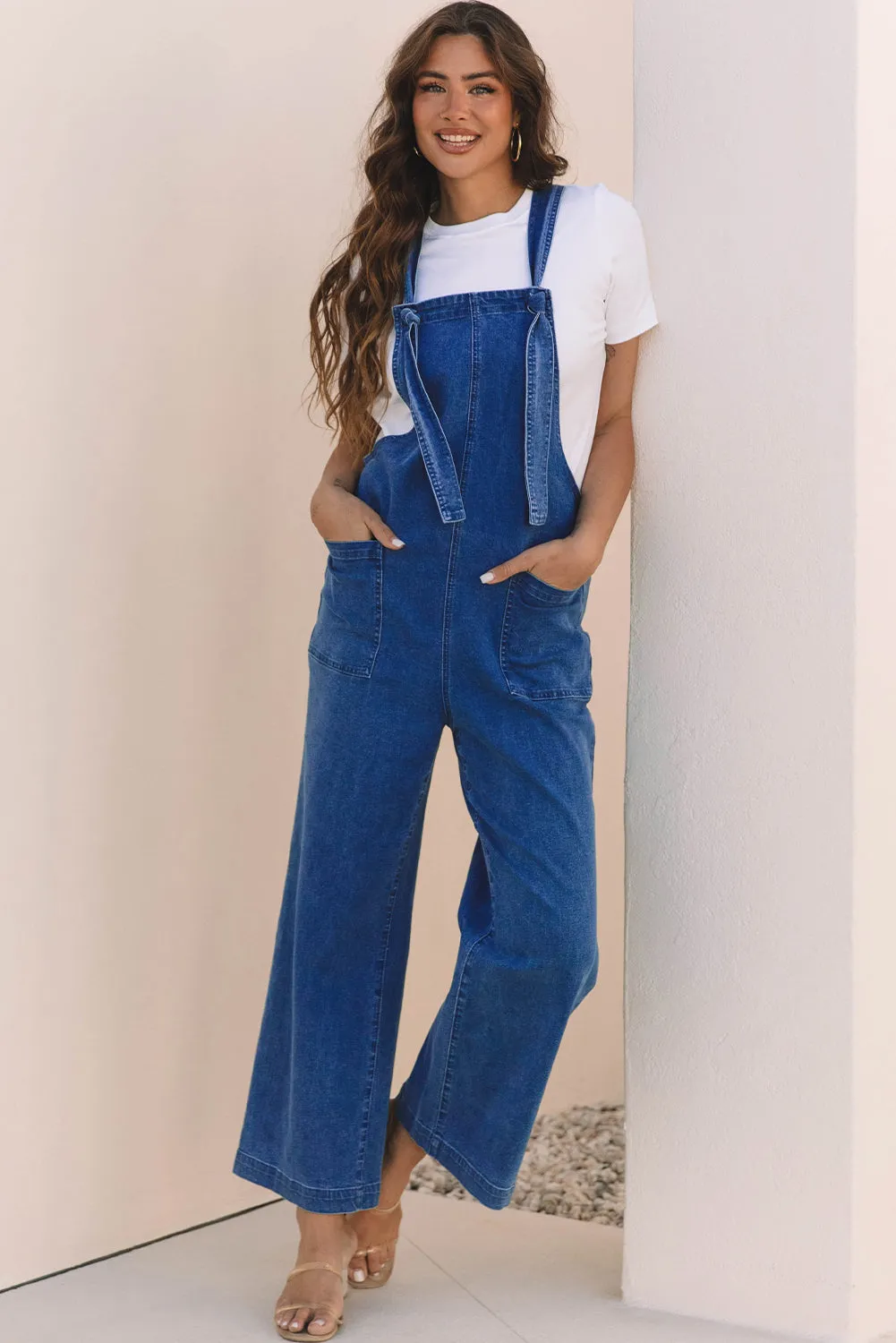 Elodie Knotted Strap Wide Leg Denim Overalls by Threaded Pear sold by Zulily product image thumbnail 5