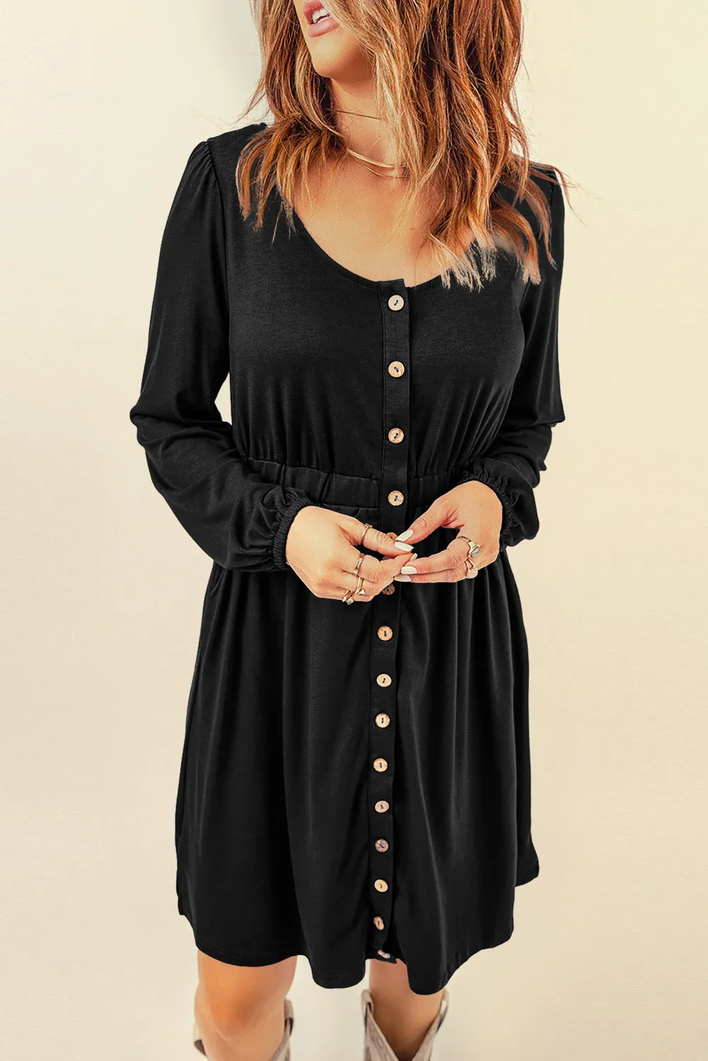 Julianna Button Up High Waist Long Sleeve Dress by Threaded Pear sold by Zulily product image thumbnail 4