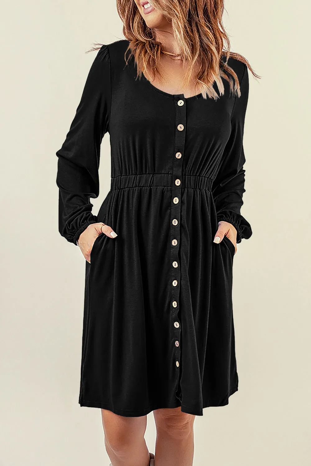Julianna Button Up High Waist Long Sleeve Dress by Threaded Pear sold by Zulily product image thumbnail 3