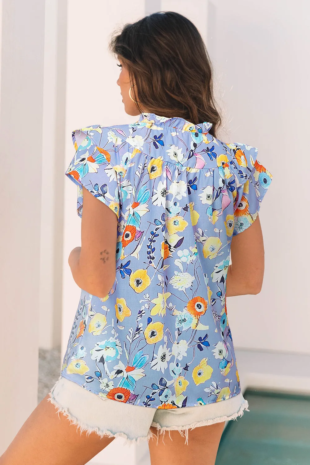 Aadhya Flutter Sleeve V Neck Floral Top by Threaded Pear sold by Zulily product image thumbnail 5