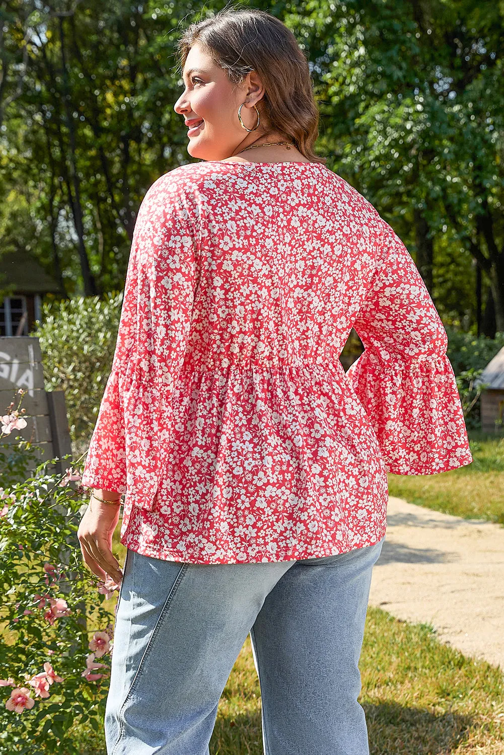 Lena Plus Size Floral V Neck Blouse by Threaded Pear sold by Zulily product image thumbnail 2