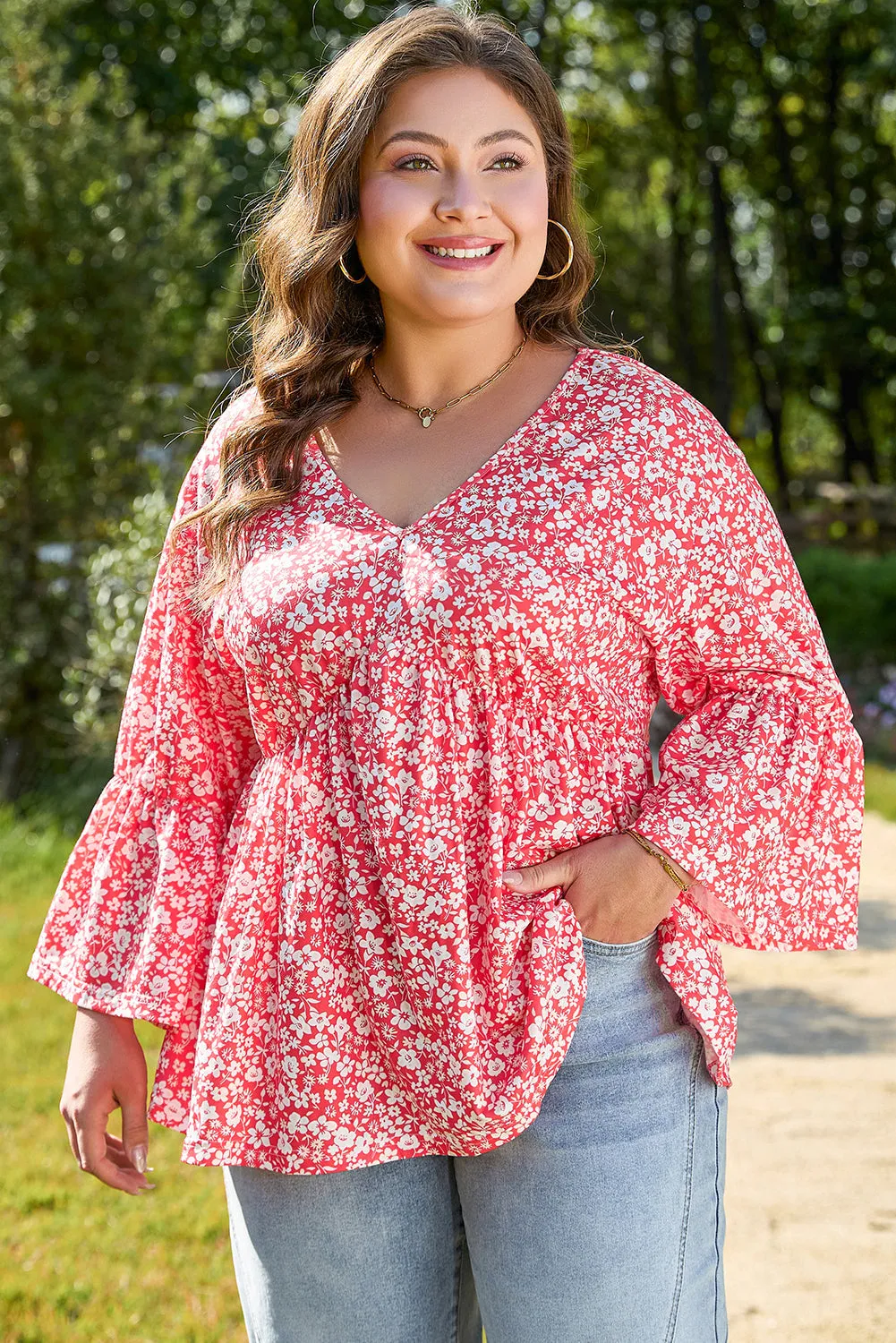 Lena Plus Size Floral V Neck Blouse by Threaded Pear sold by Zulily product image thumbnail 5