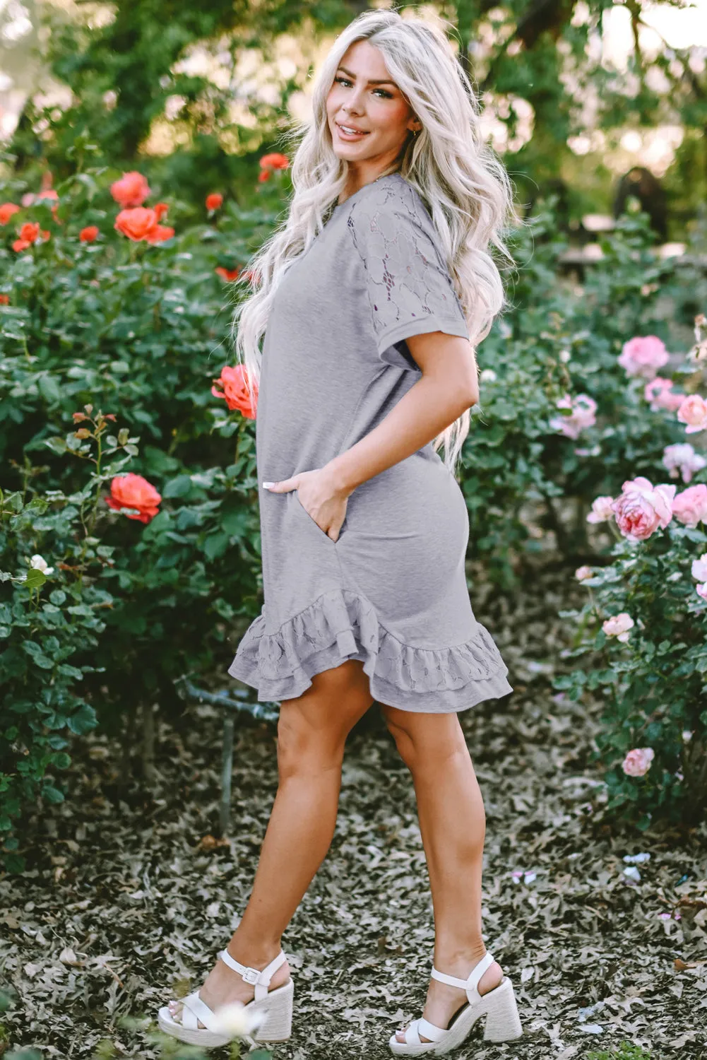 Belen Lace Ruffled T-shirt Dress by Threaded Pear sold by Zulily product image thumbnail 5