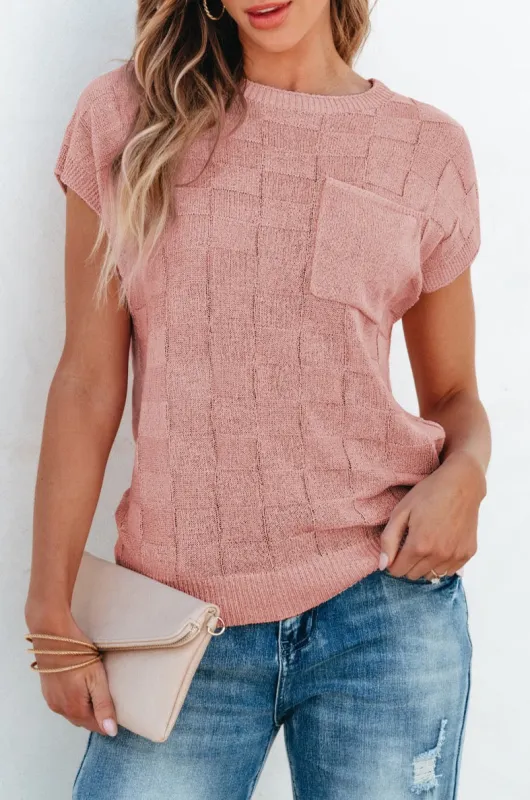 Andrea Lattice Textured Knit Short Sleeve Sweater by Threaded Pear sold by Zulily