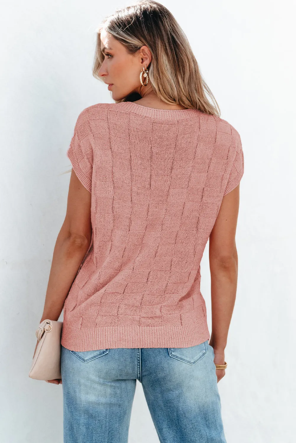 Andrea Lattice Textured Knit Short Sleeve Sweater by Threaded Pear sold by Zulily product image thumbnail 2