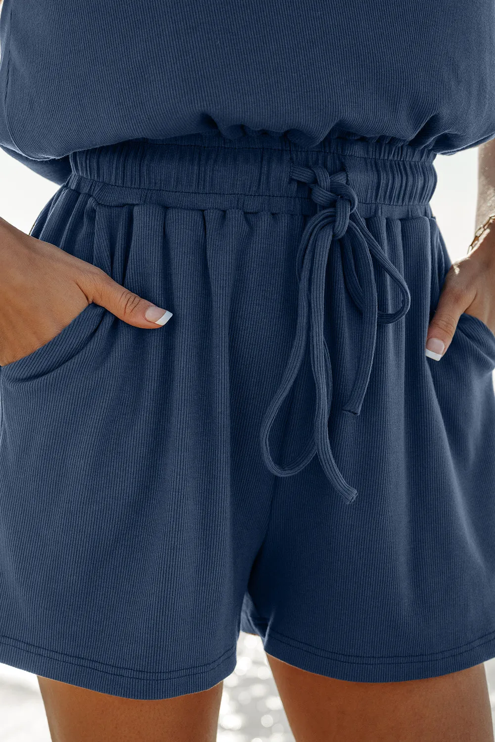 Kassidy Knit Open Back Cap Sleeve Drawstring Romper by Threaded Pear sold by Zulily product image thumbnail 4