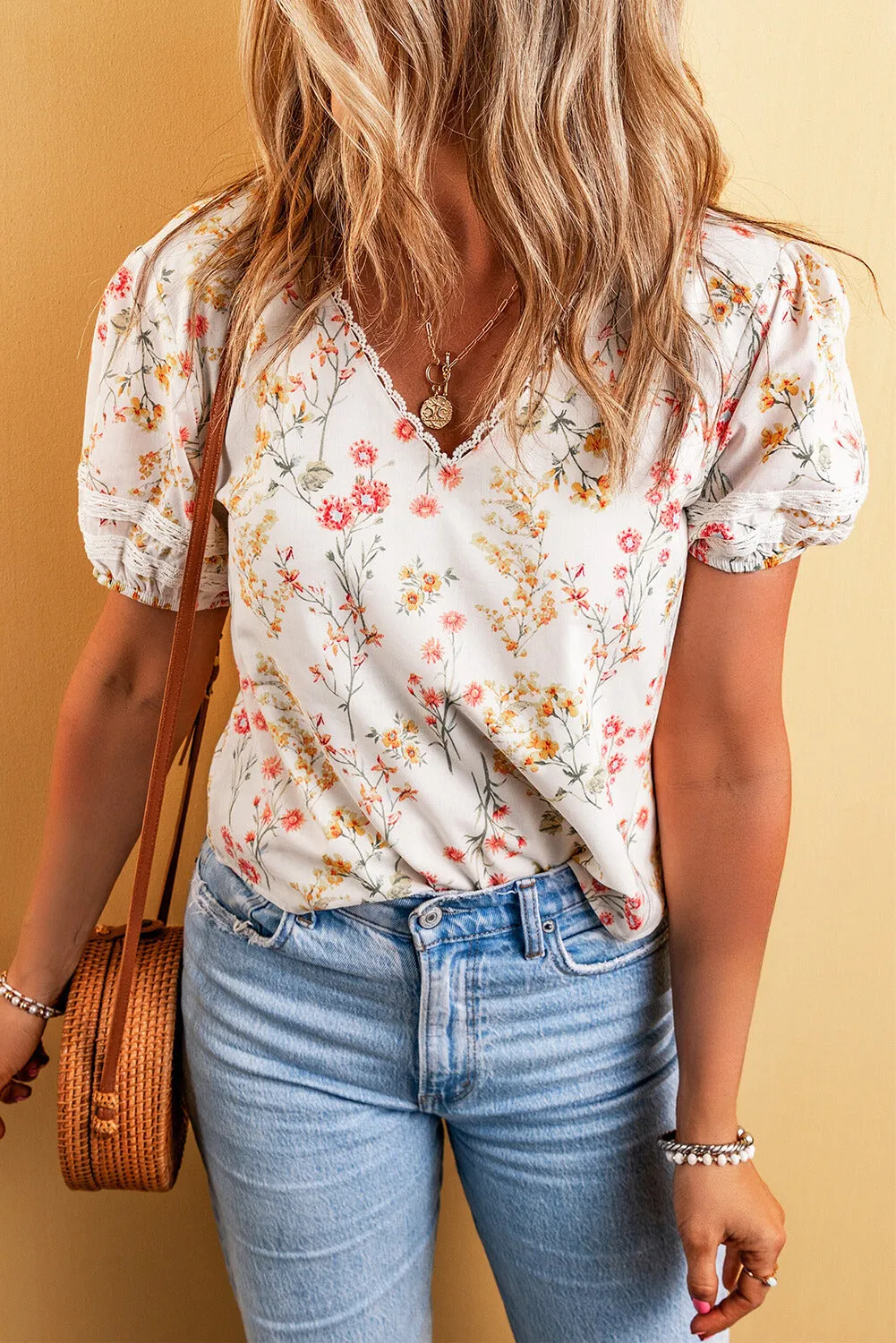 Claire Floral Lace Trim Short Sleeve Blouse by Threaded Pear sold by Zulily product image thumbnail 4