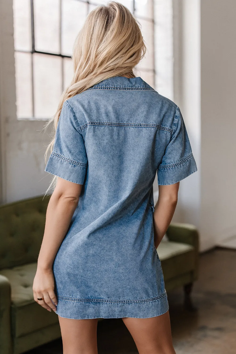 Makenzie Short Sleeve Collared Denim Dress by Threaded Pear sold by Zulily product image thumbnail 2