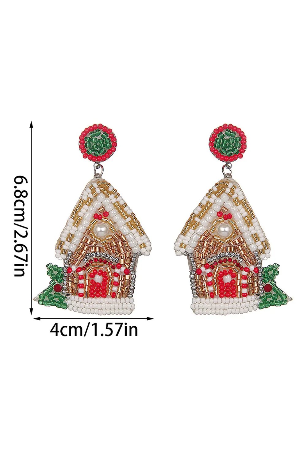 White Christmas Style House Beaded Stud Dangle Earrings by Threaded Pear sold by Zulily product image thumbnail 3