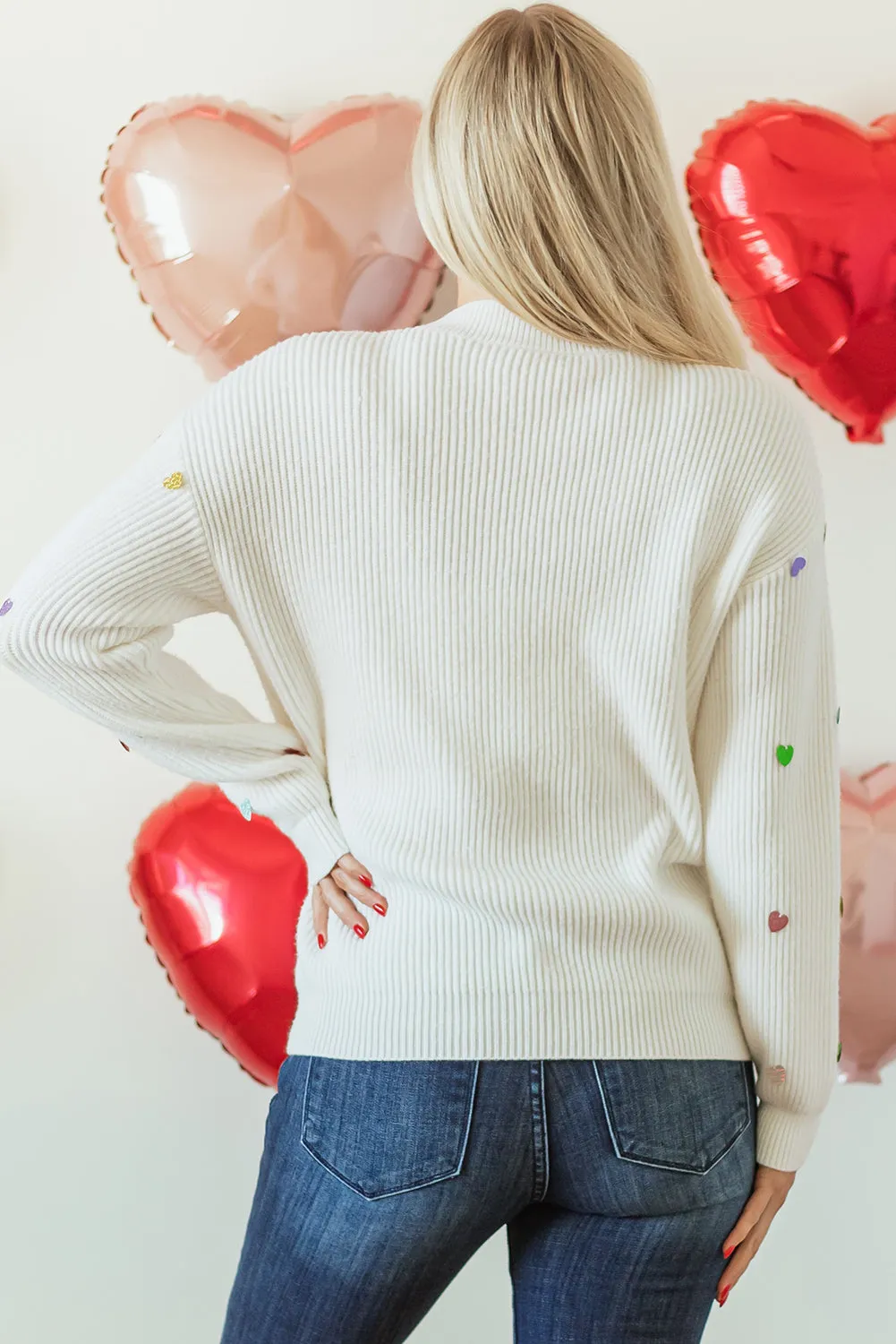 Sequin Heart Waffle Knit Sweater by Threaded Pear sold by Zulily product image thumbnail 2