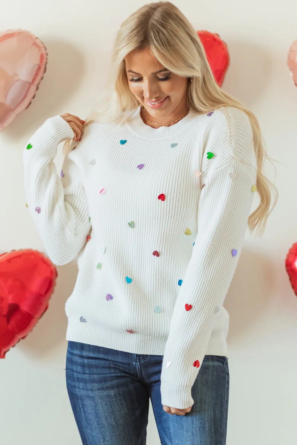 Sequin Heart Waffle Knit Sweater by Threaded Pear sold by Zulily product image thumbnail 3