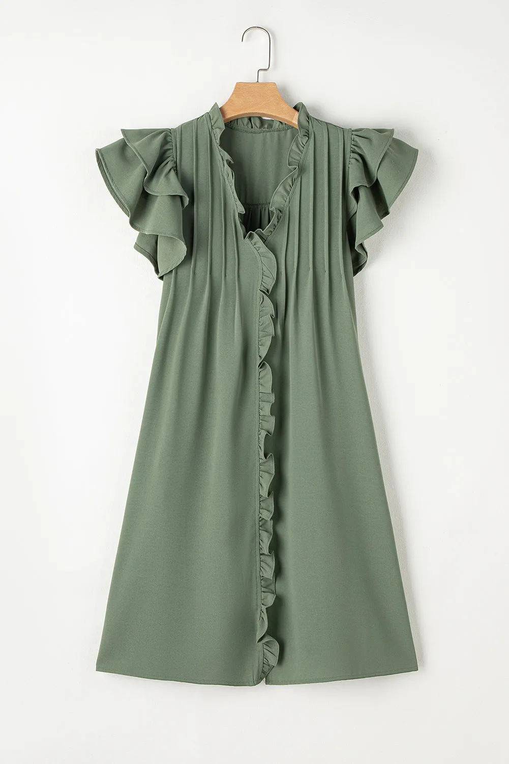Pearl Ruffle Sleeve V Neck Frilled Shift Dress by Threaded Pear sold by Zulily product image thumbnail 4