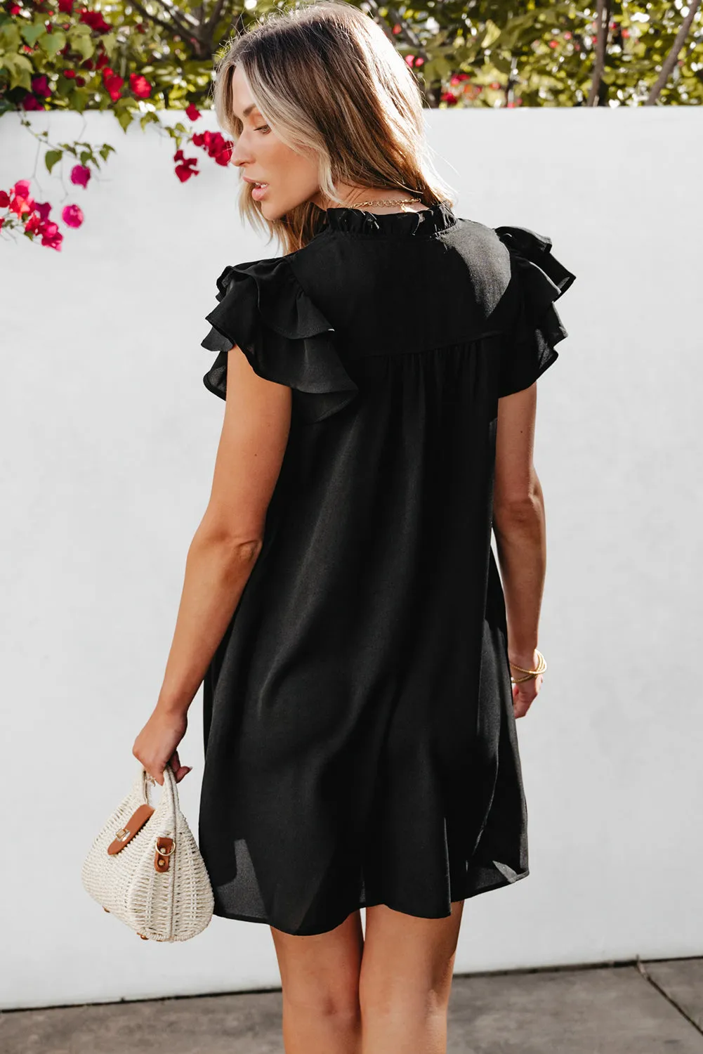 Pearl Ruffle Sleeve V Neck Frilled Shift Dress by Threaded Pear sold by Zulily product image thumbnail 2
