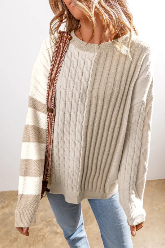 Cable Knit Color Block Crew Neck Sweater by Threaded Pear sold by Zulily