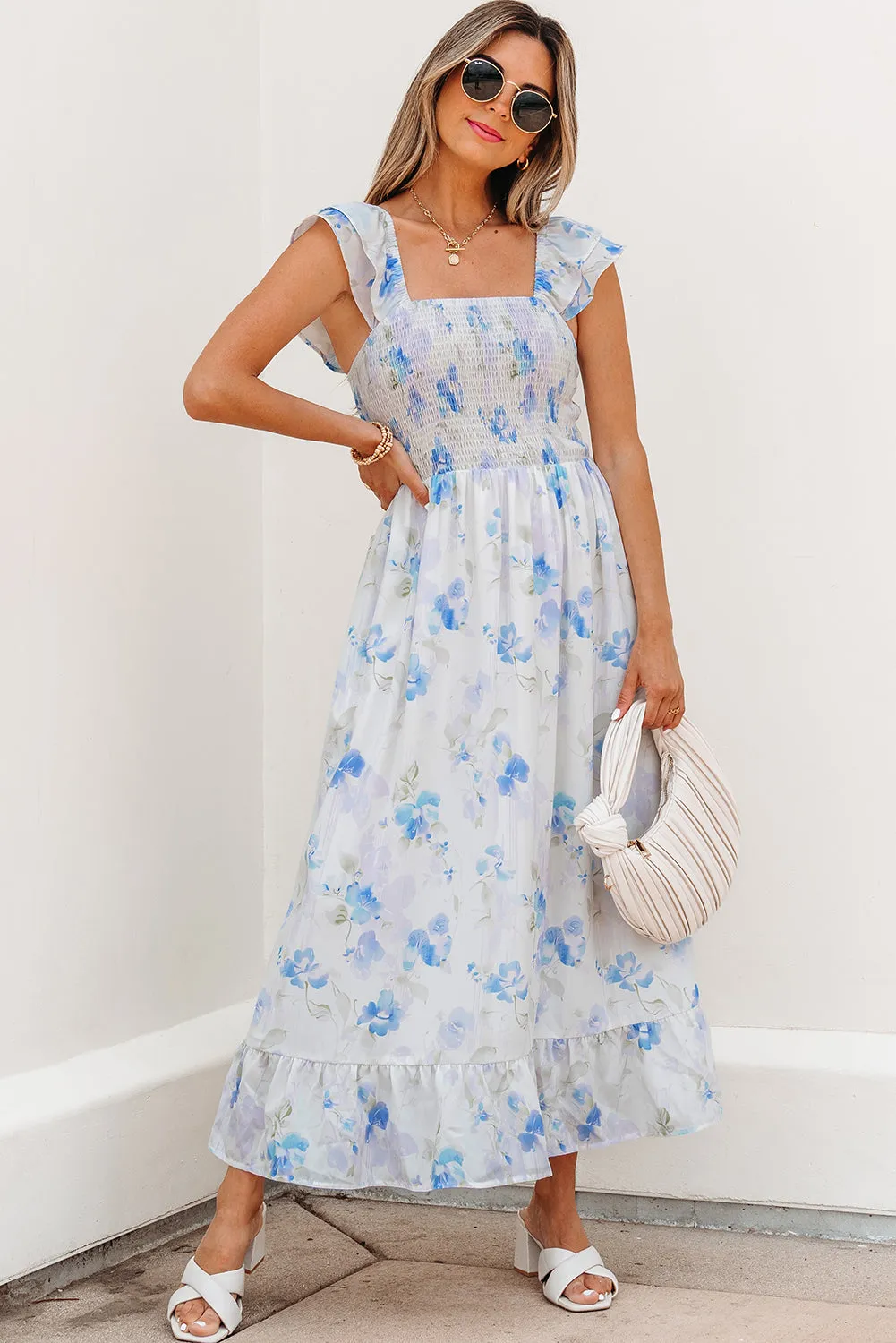 Josephine Floral Smocked High Waist Sleeveless Long Dress by Threaded Pear sold by Zulily product image thumbnail 4