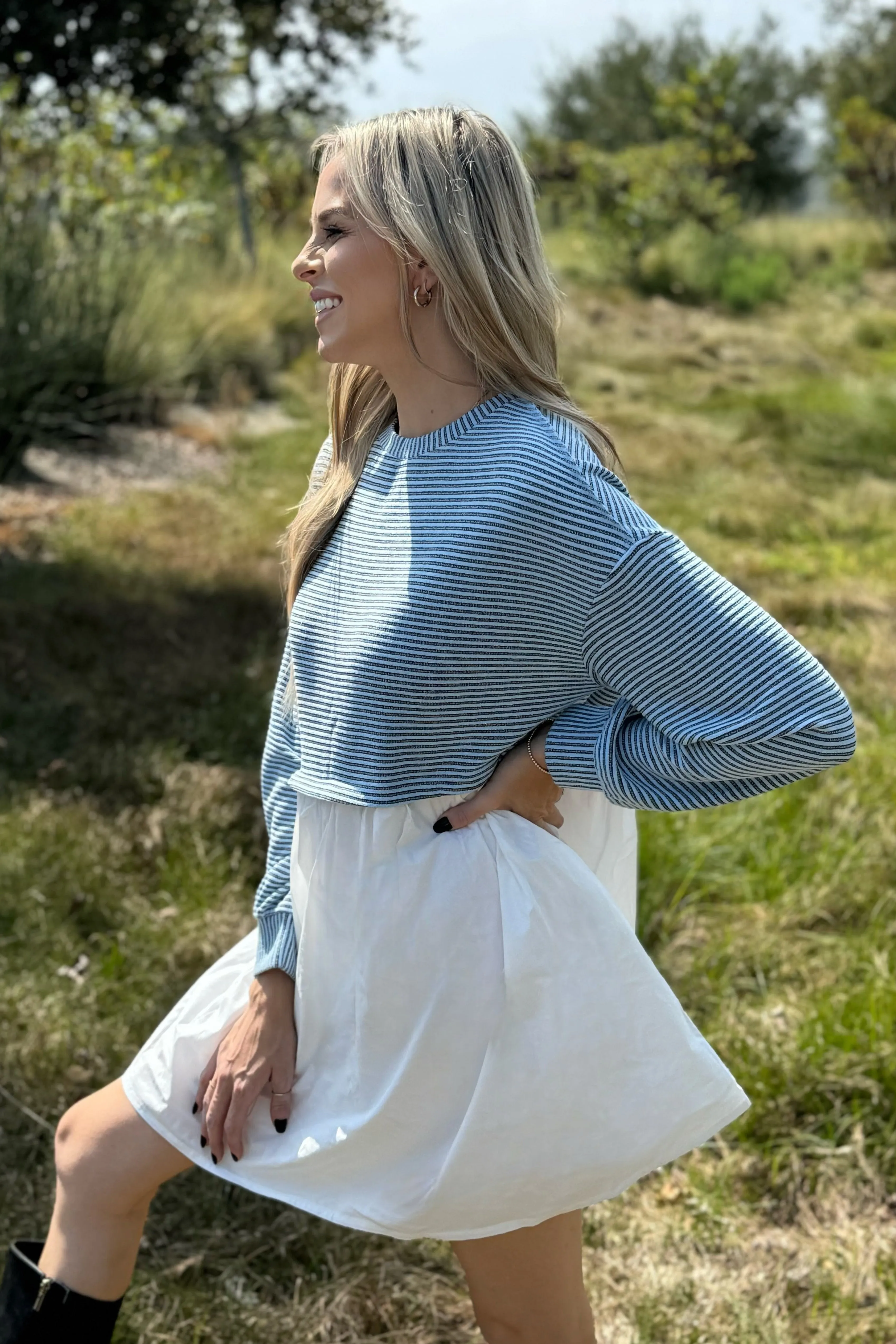 Chloe Stripe Pleated High Waist Dress by Threaded Pear sold by Zulily product image thumbnail 3