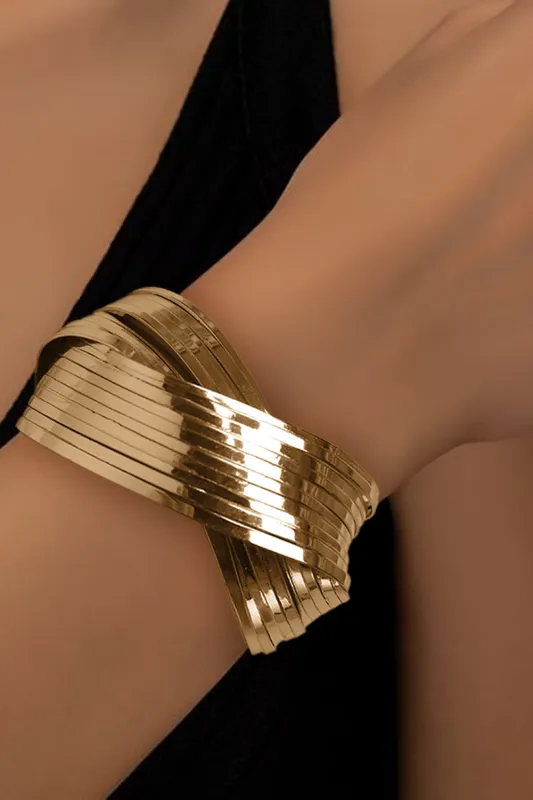 Gold Crossover Cuff Bracelet by Threaded Pear sold by Zulily