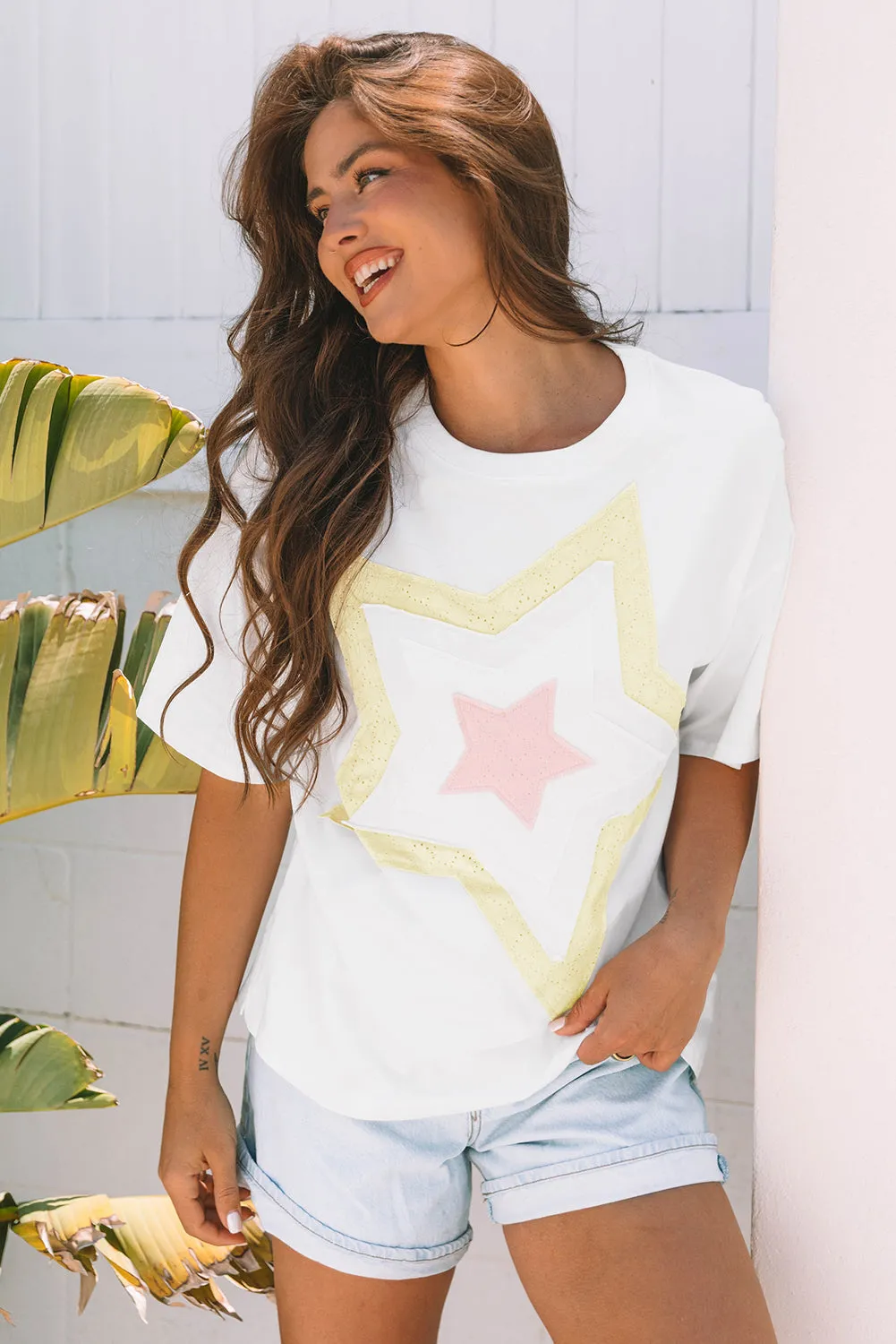 Lisa Layered Star Patched Half Sleeve Loose Top by Threaded Pear sold by Zulily product image thumbnail 5