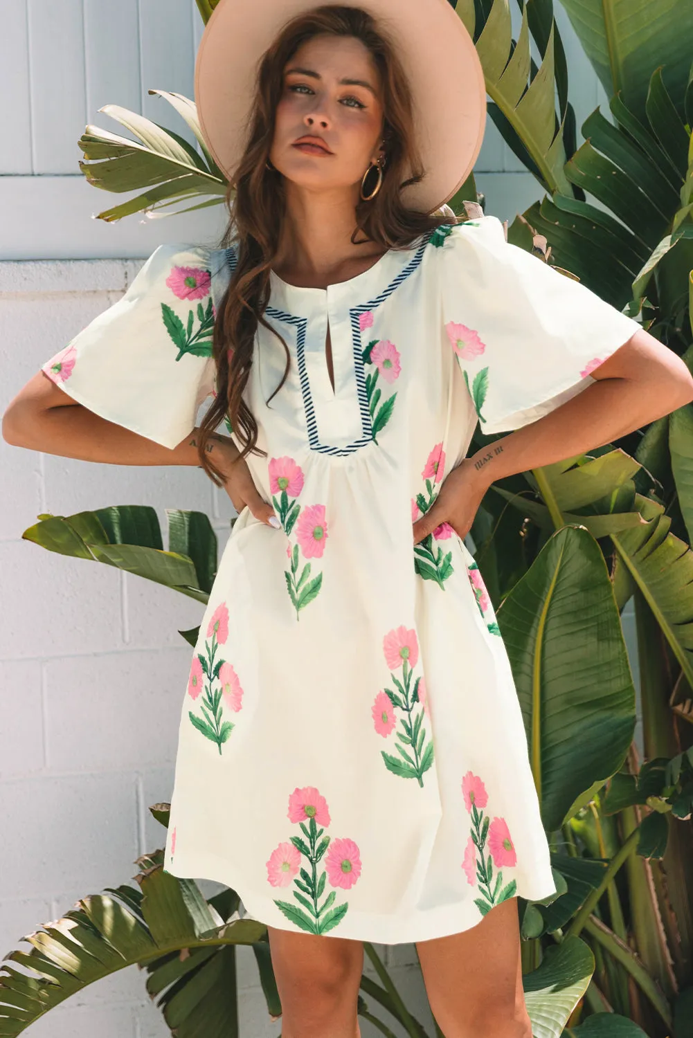 Paloma Floral Short Sleeve Split Neck Loose Mini Dress by Threaded Pear sold by Zulily product image thumbnail 5