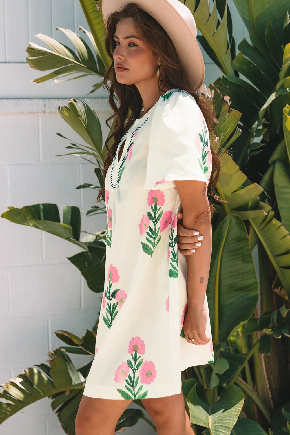 Paloma Floral Short Sleeve Split Neck Loose Mini Dress by Threaded Pear sold by Zulily product image thumbnail 3