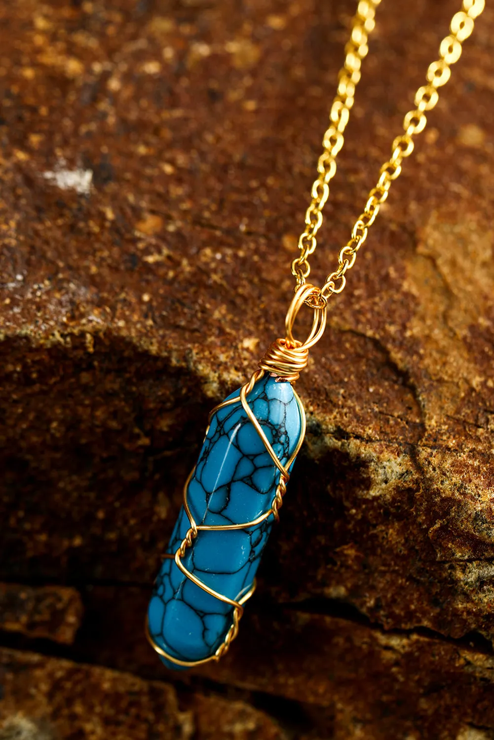 Blue Gold Wire Wrapped Turquoise Pendant Necklace by Threaded Pear sold by Zulily product image thumbnail 4