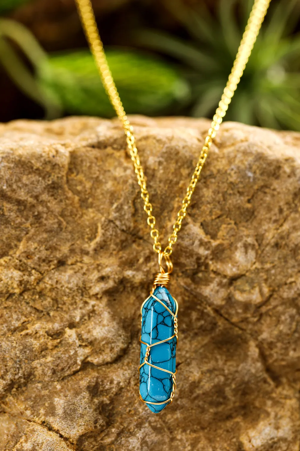 Blue Gold Wire Wrapped Turquoise Pendant Necklace by Threaded Pear sold by Zulily