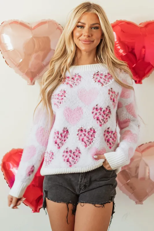 Heart Leopard Pearled Fuzzy Sweater by Threaded Pear sold by Zulily