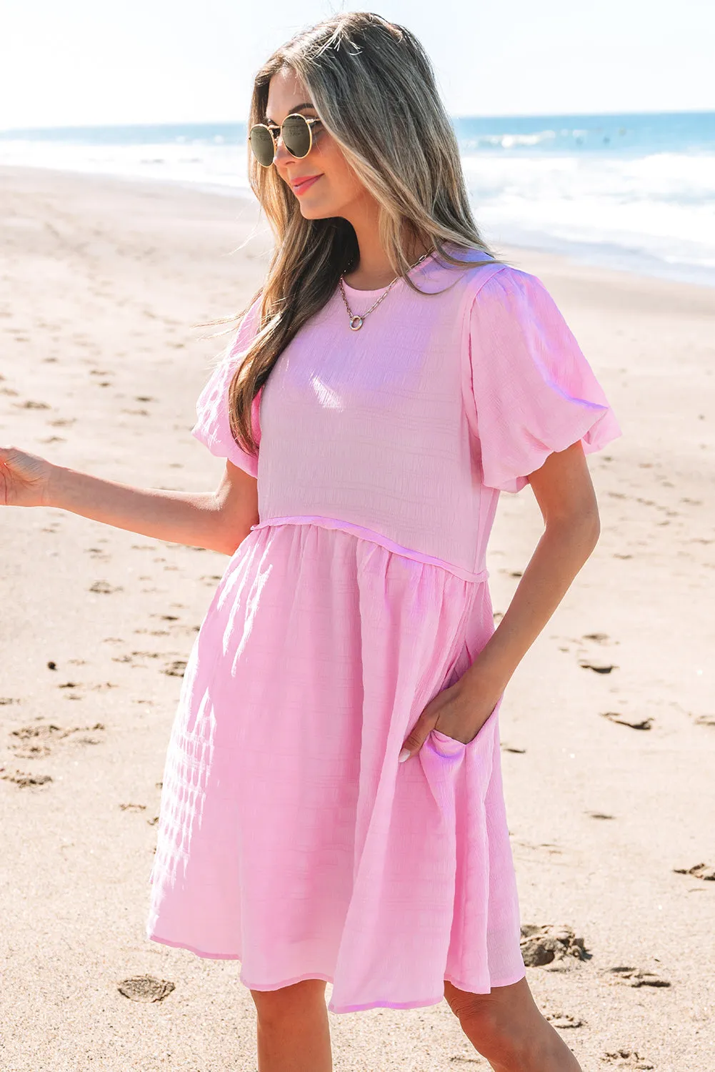 Winona Bubble Sleeve High Waist Mini Dress by Threaded Pear sold by Zulily product image thumbnail 5