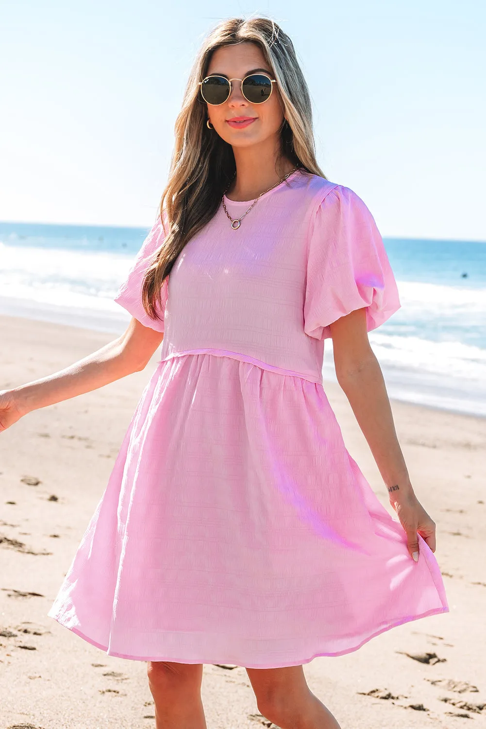 Winona Bubble Sleeve High Waist Mini Dress by Threaded Pear sold by Zulily product image thumbnail 4