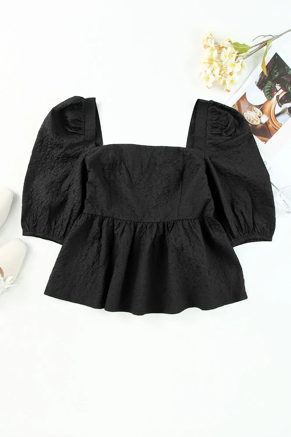 Adelina Square Neck Puff Sleeve Blouse by Threaded Pear sold by Zulily product image thumbnail 5