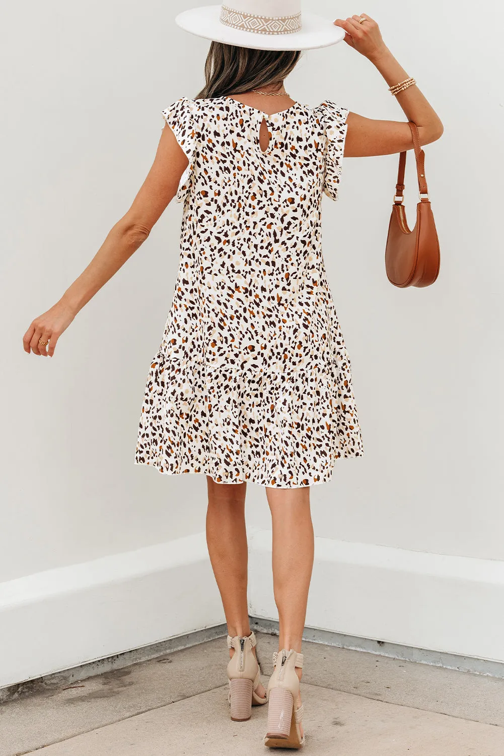 Darcy Leopard Ruffled Keyhole Back Mini Dress by Threaded Pear sold by Zulily product image thumbnail 5