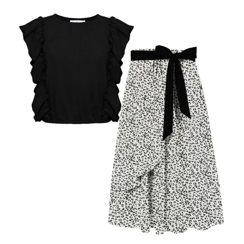 Trend Blossoms Girl's Ruffle-Accent Sleeveless Top & Leopard Print Maxi Skirt sold by Zulily