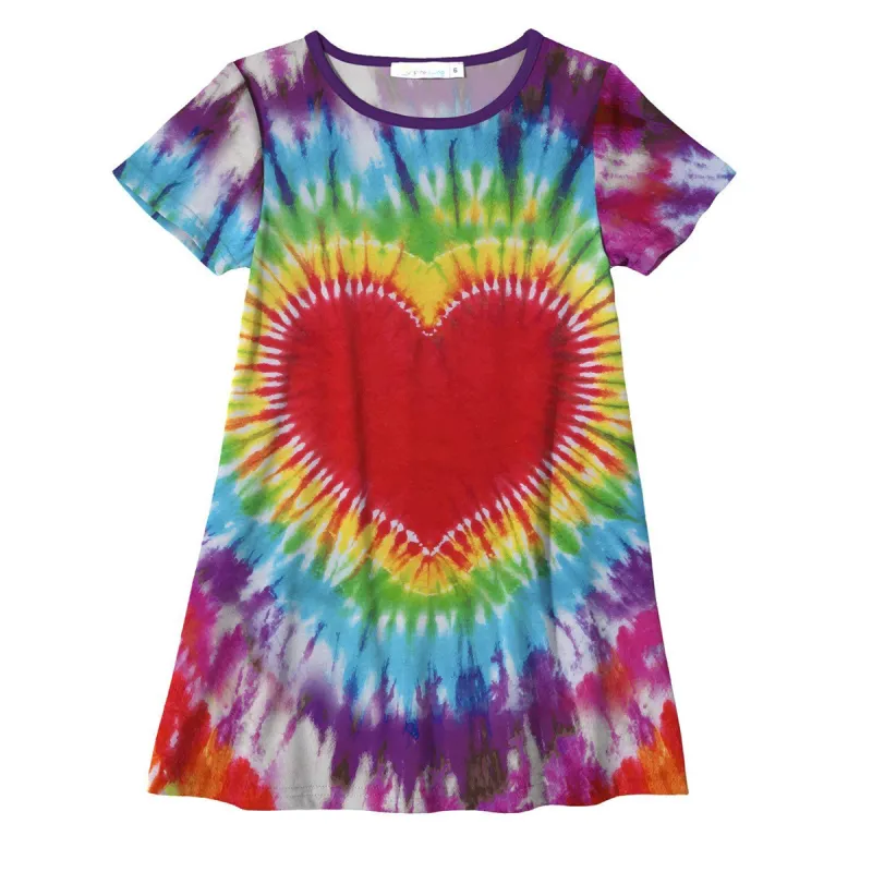 Sunshine Swing Girl's Tie-Dye Heart Print Shift Dress sold by Zulily