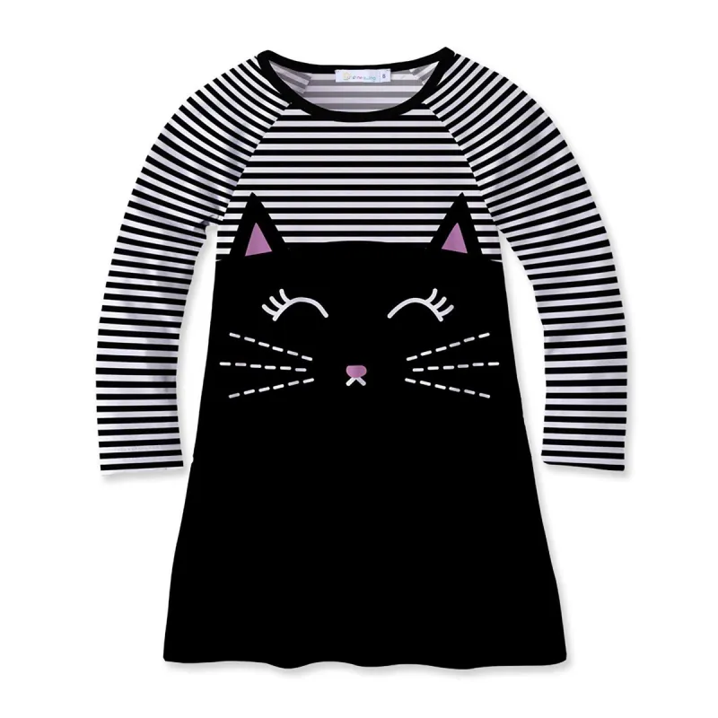 Sunshine Swing Girl's Cat Face & Stripe Print Raglan Dress sold by Zulily