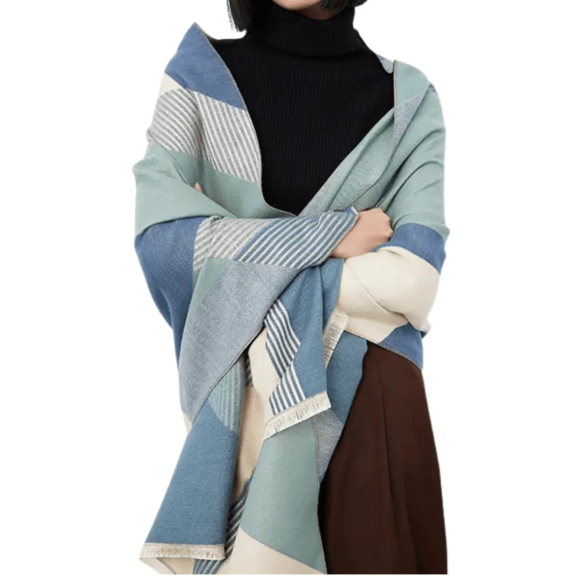 Blue and Beige Geometric Scarf sold by Zulily