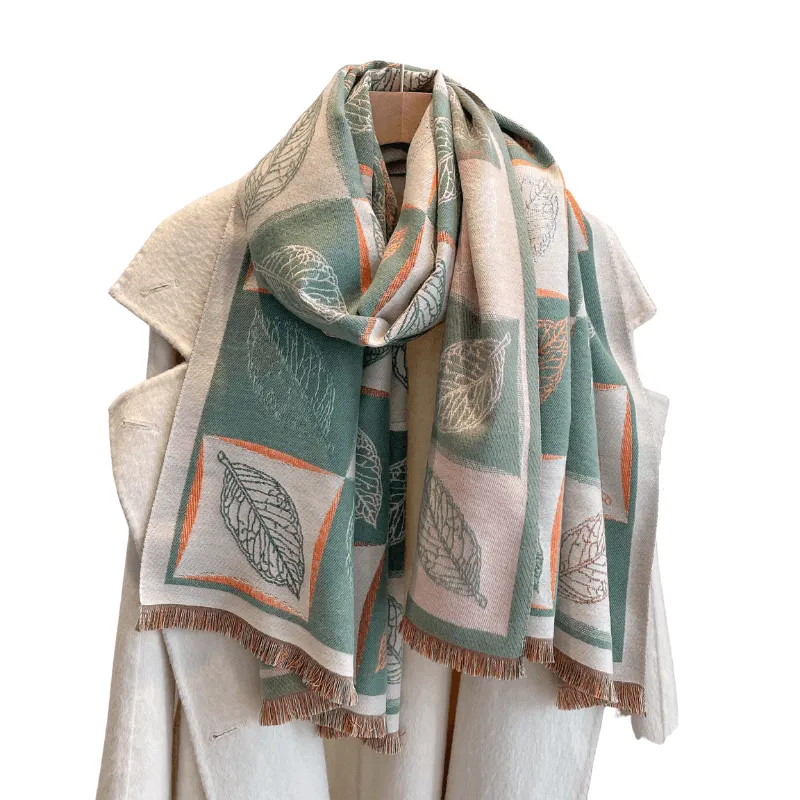 Green & Orange Leaves Patterned Fringe-Trimmed Scarf sold by Zulily