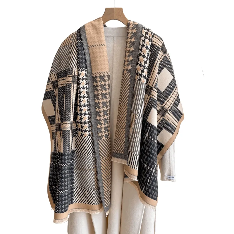 Beige & Black Striped and Houndstooth Patterned Scarf sold by Zulily
