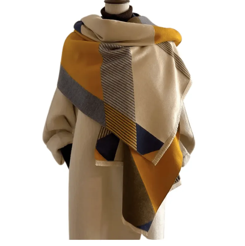 Geometric Color-Block Scarf in Navy and Mustard Earth Tones sold by Zulily