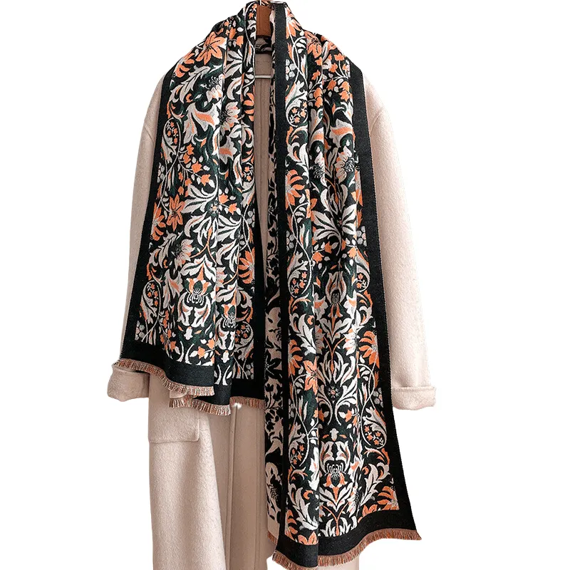 Black, White & Orange Floral Paisley Fringe-Trimmed Scarf sold by Zulily