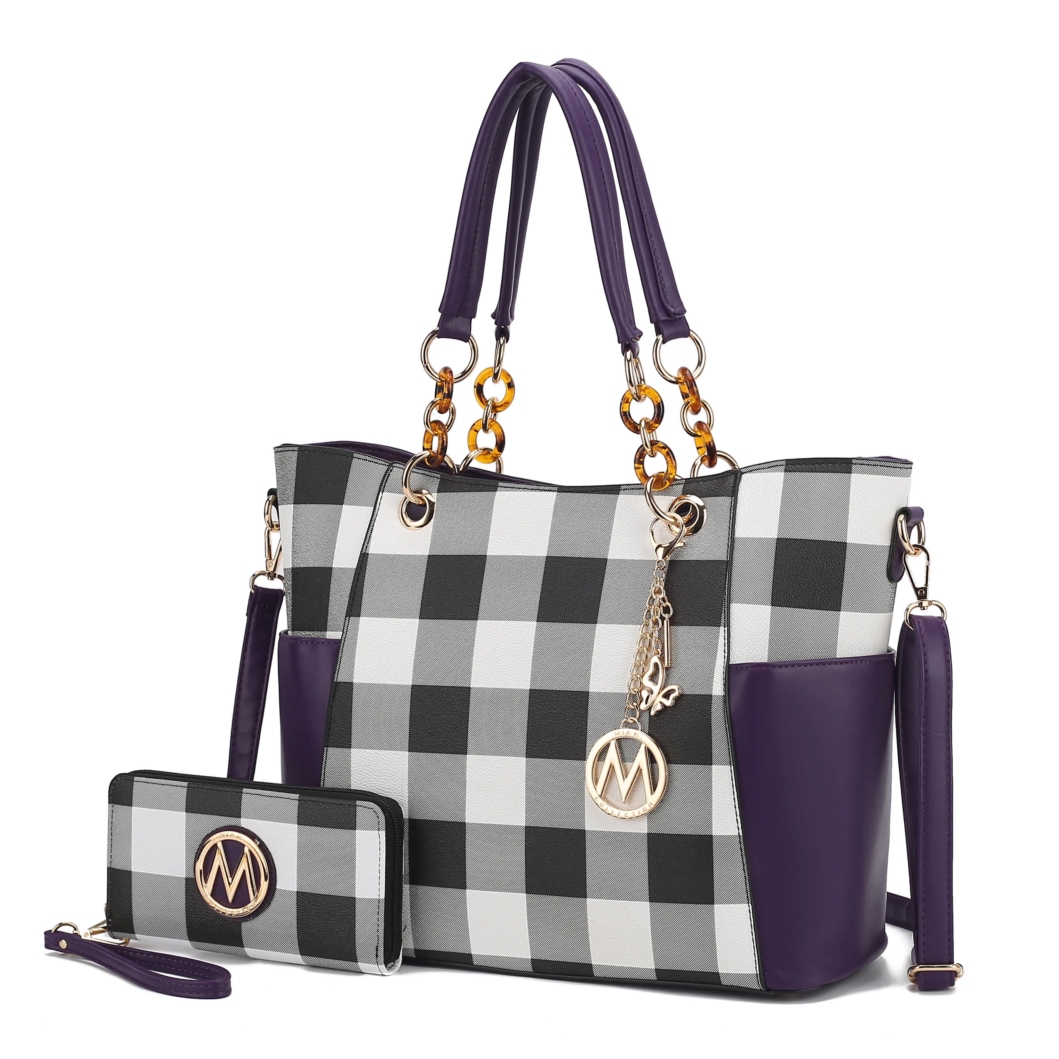 MKF Collection by Mia K Bonita Vegan Leather Checker Women’s Tote Bag with matching Wallet– 2 pieces sold by Zulily product image thumbnail 3