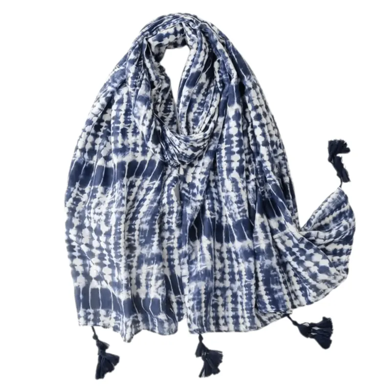 Indigo Tie-Dye Tassel Scarf - Boho Chic Style sold by Zulily