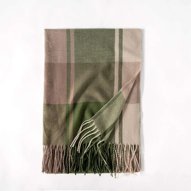 Cozy Plaid Fringe Trimmed Scarf in Olive Green sold by Zulily