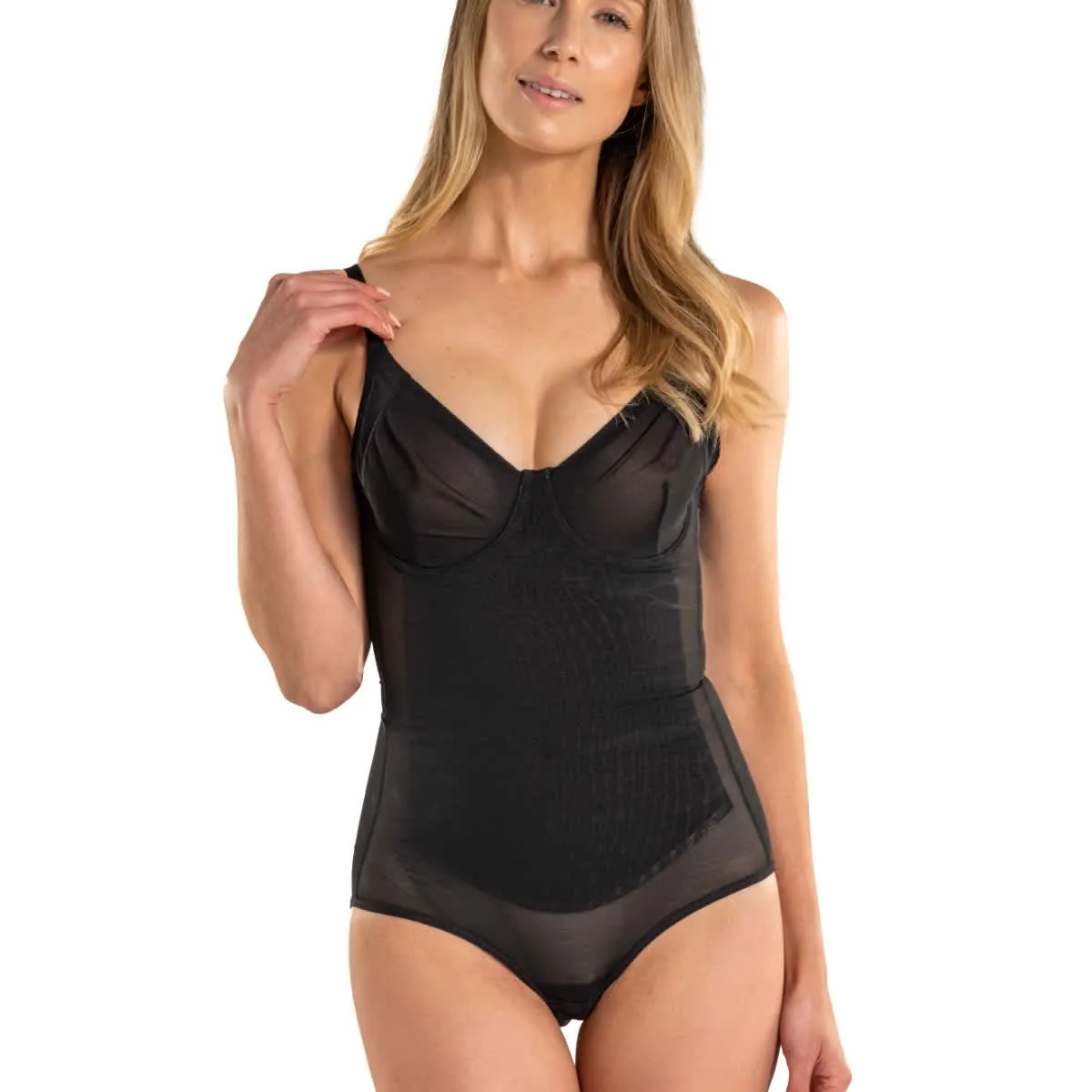 Body Beautiful Power Mesh Bodysuit Shaper with Targeted Double Front Panel sold by Zulily product image thumbnail 4